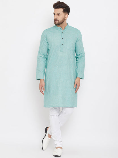 Men's Aqua Blue Cotton Kurta