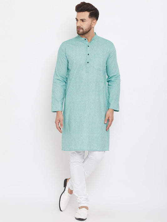 Men's Aqua Blue Cotton Kurta