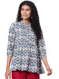 Women's Multi Printed 3/4 Sleeve Coller Neck Cotton Casual Top