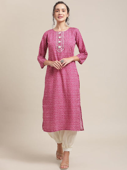 Women's KSUT Wine And White Gota Embelllished Yoke With 3/4Th Sleeves