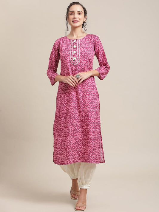 Women's KSUT Wine And White Gota Embelllished Yoke With 3/4Th Sleeves