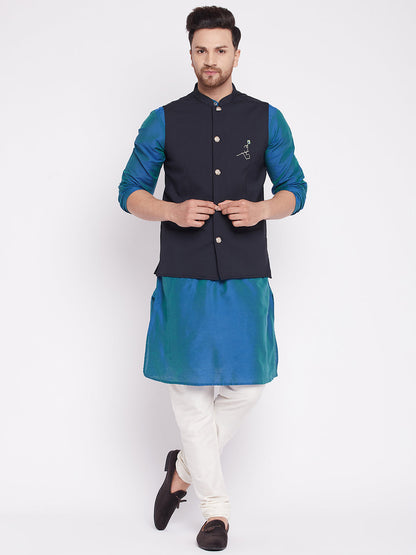 Men's Nehru Jacket With Embroided Insignia Of Lord Krishn