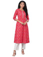 Women Red Printed Cotton Kurta & Pant Set by Myshka (