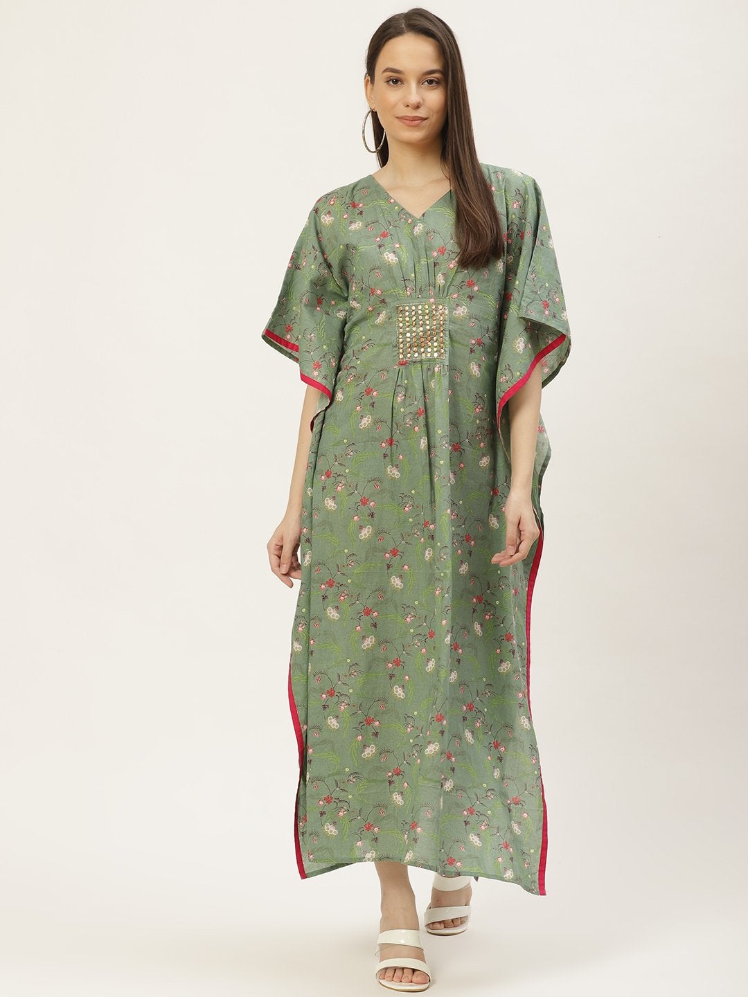 Women's Green  Printed Kaftan Dress (1pc)