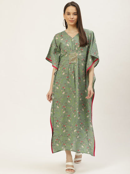Women's Green  Printed Kaftan Dress (1pc)