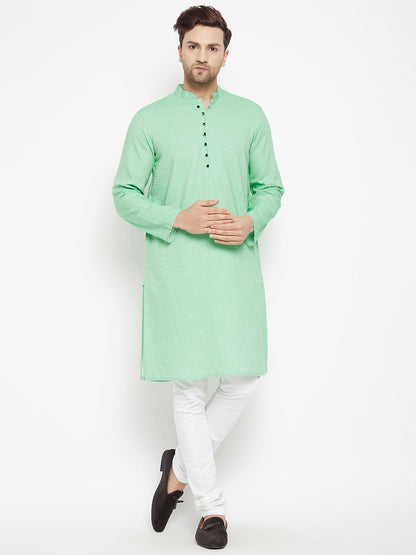 Men's Green Color Long Kurta with Band Collar