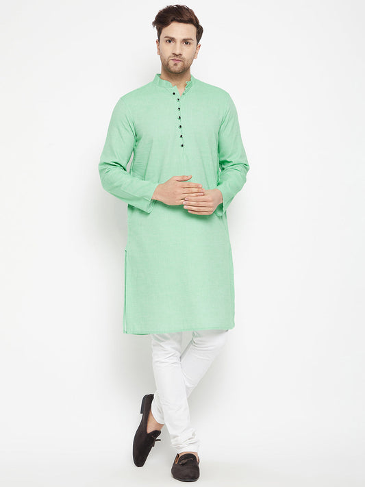 Men's Green Color Long Kurta with Band Collar