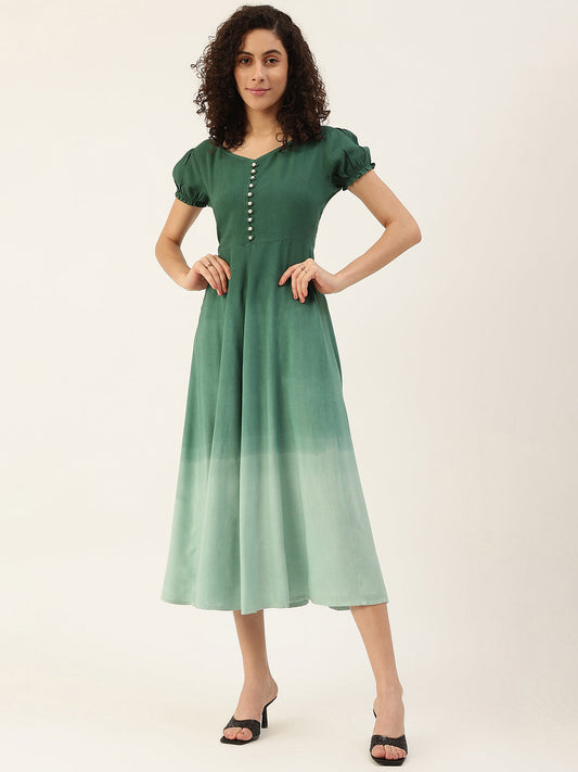 Women's Bottle Green Ombre Tie Dye Rayon Dress