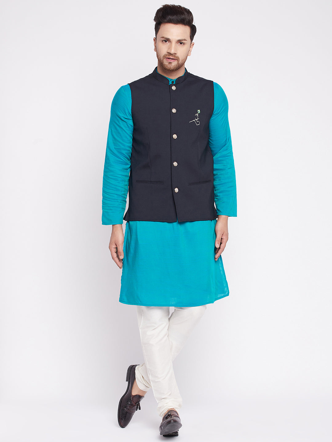 Men's Nehru Jacket With Embroided Insignia Of Lord Krishn