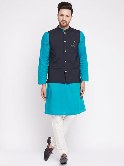 Men's Nehru Jacket With Embroided Insignia Of Lord Krishn