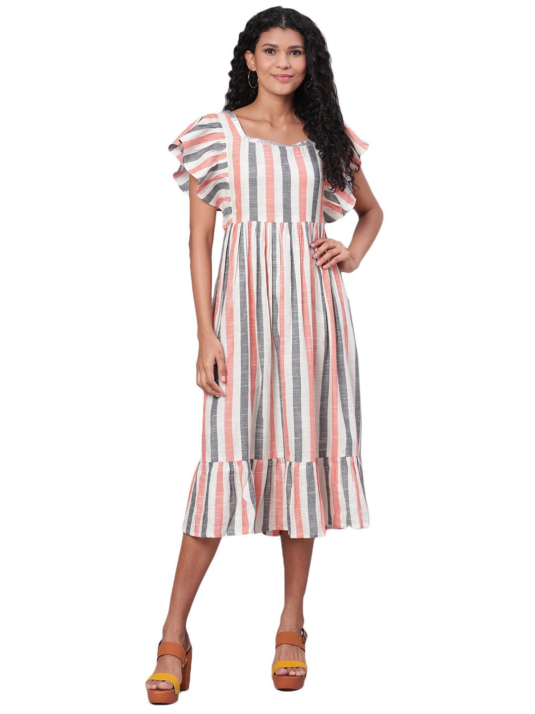 Women's Multi Printed Sleeveless Cotton Square Neck Dress