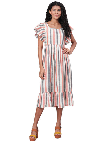 Women's Multi Printed Sleeveless Cotton Square Neck Dress