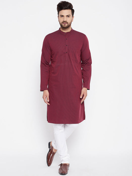 Men's Maroon Striped Straight Kurta