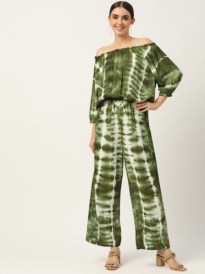 Women's Olive Green White Tie Dyed Co-Ords