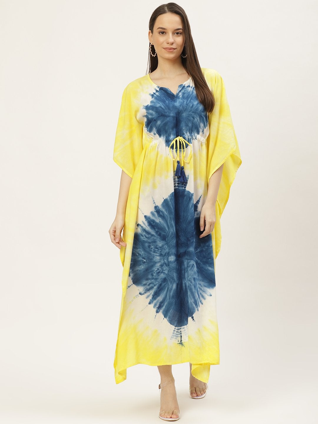 Women's Yellow & Blue Tie-Dye Kaftan Dress (1pc)