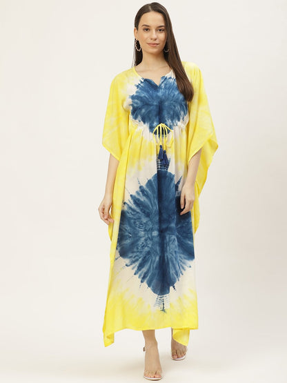 Women's Yellow & Blue Tie-Dye Kaftan Dress (1pc)