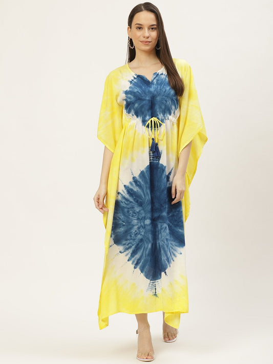Women's Yellow & Blue Tie-Dye Kaftan Dress (1pc)