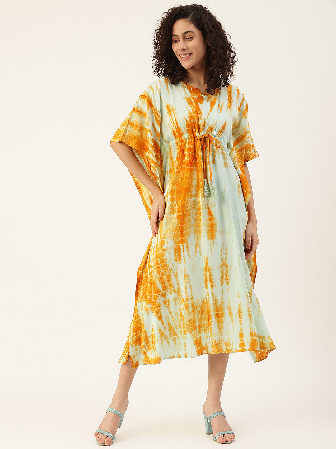 Women's Crumple Tie-dye Rayon Kaftan Dress
