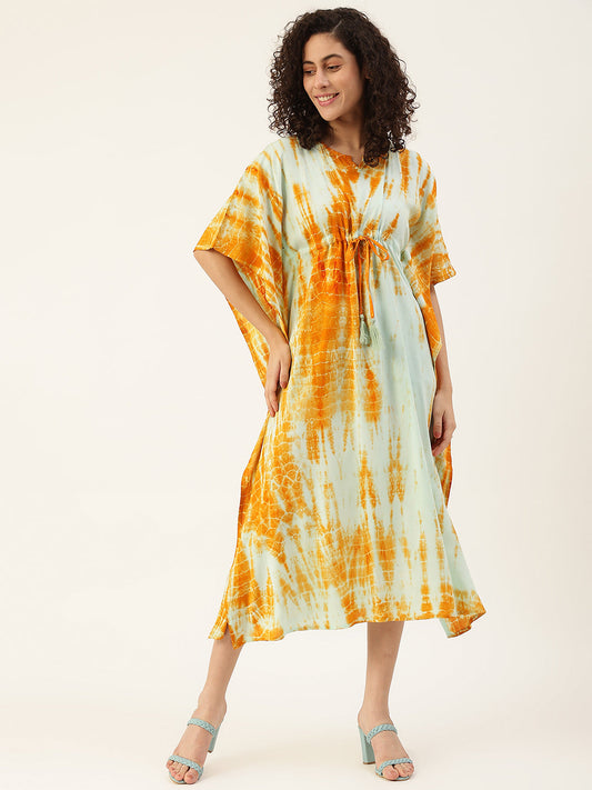 Women's Crumple Tie-dye Rayon Kaftan Dress