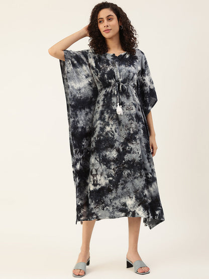 Women's Crumple Tie-dye Rayon Kaftan Dress