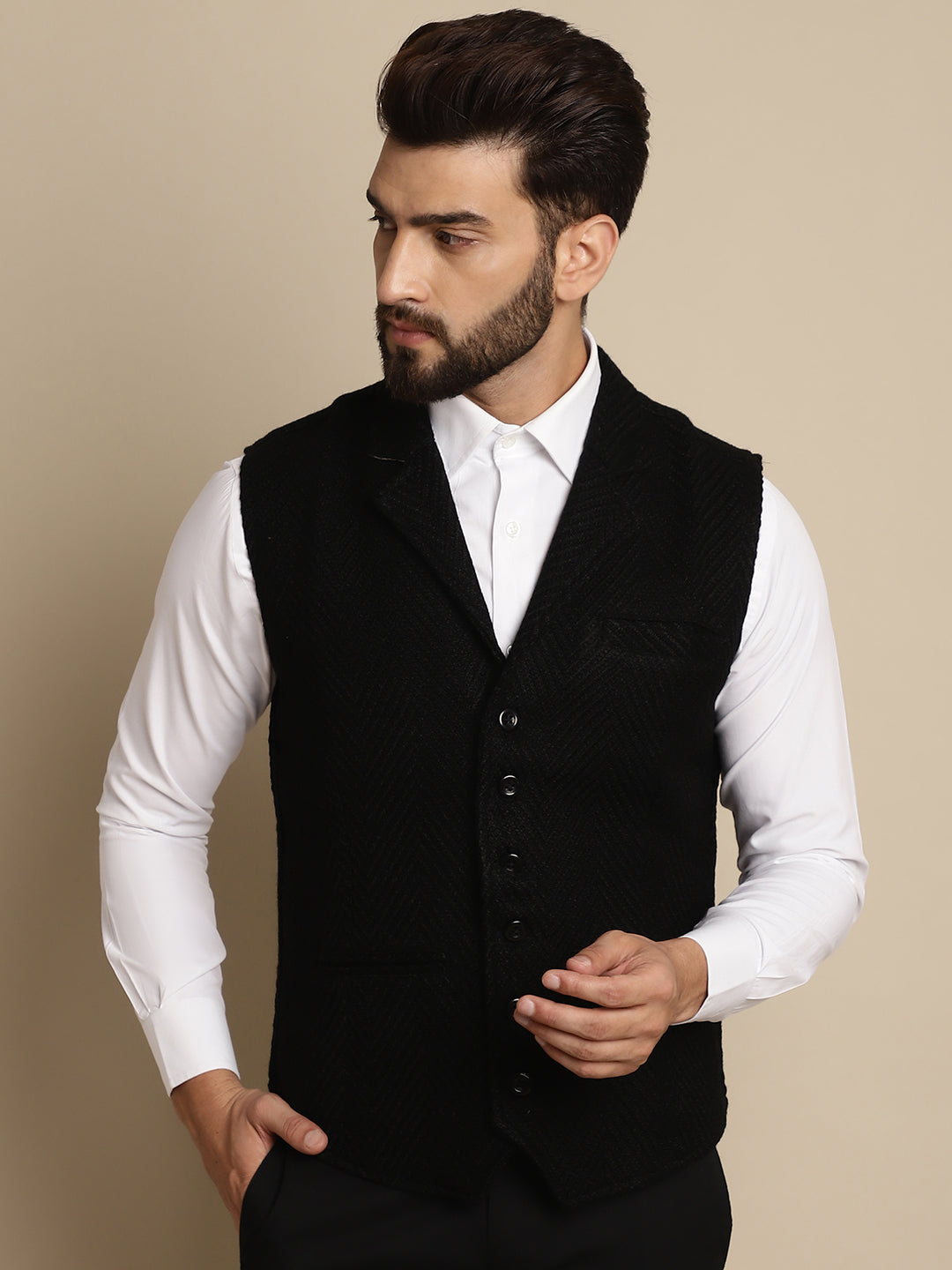 Men's Wool Waistcoat With Notched Lapel