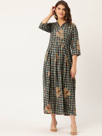 Women's Rayon Gold Printed, Hand work & Gota Work Anarkali Kurta