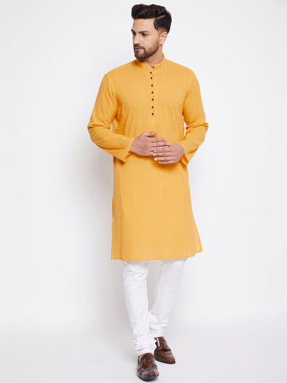Men's Cotton Yellow Straight Kurta