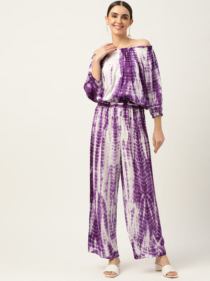 Women's Purple White Tie Dyed Co-Ords
