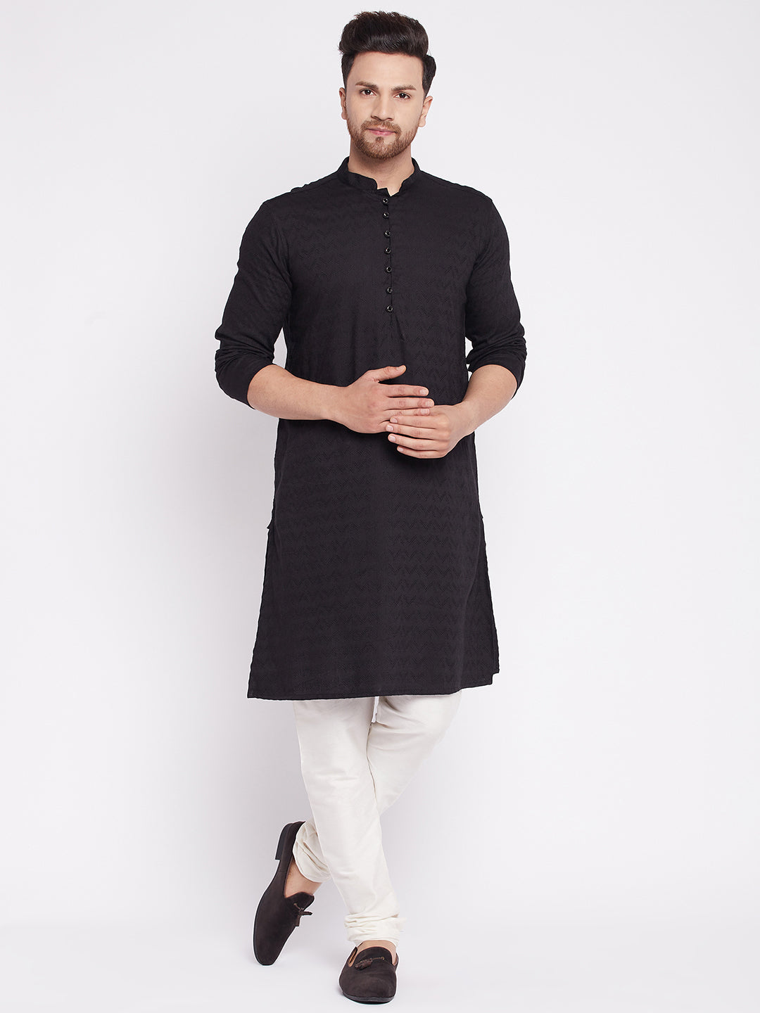 Men's Long Kurta with Band Colla