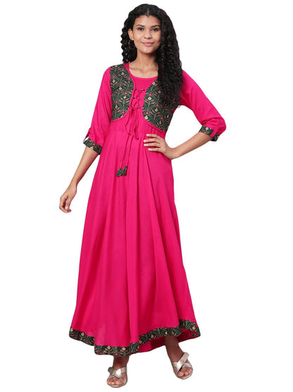 Women's Multi Printed 3/4 Sleeve Rayon Round Neck Dress