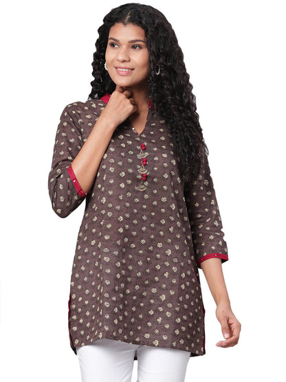 Women Brown Printed Cotton Kurta by Myshka (
