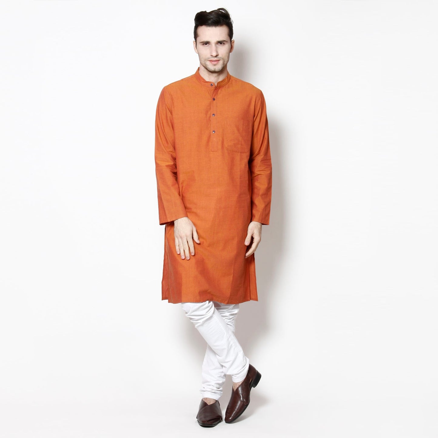 Men's Orange Cotton Kurta