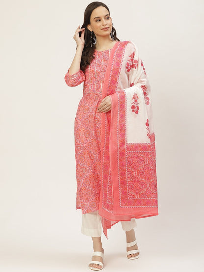 Women's Pink Printed & Embroided Kurta with Trousers & Dupatta (3pc)
