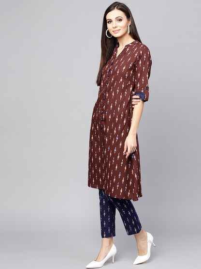 Women's  Brown Printed A-Line Kurta