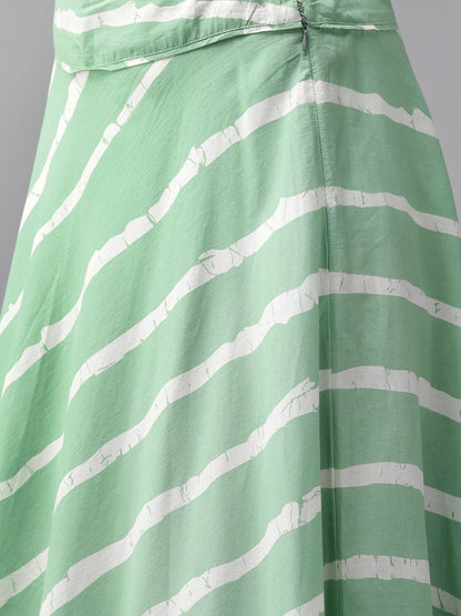 Women's  Green & White Striped Two-Piece Maxi Dress