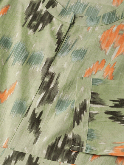 Women's  Green & Orange Printed A-Line Dress