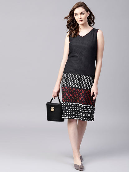 Women's  Black Printed Sheath Dress