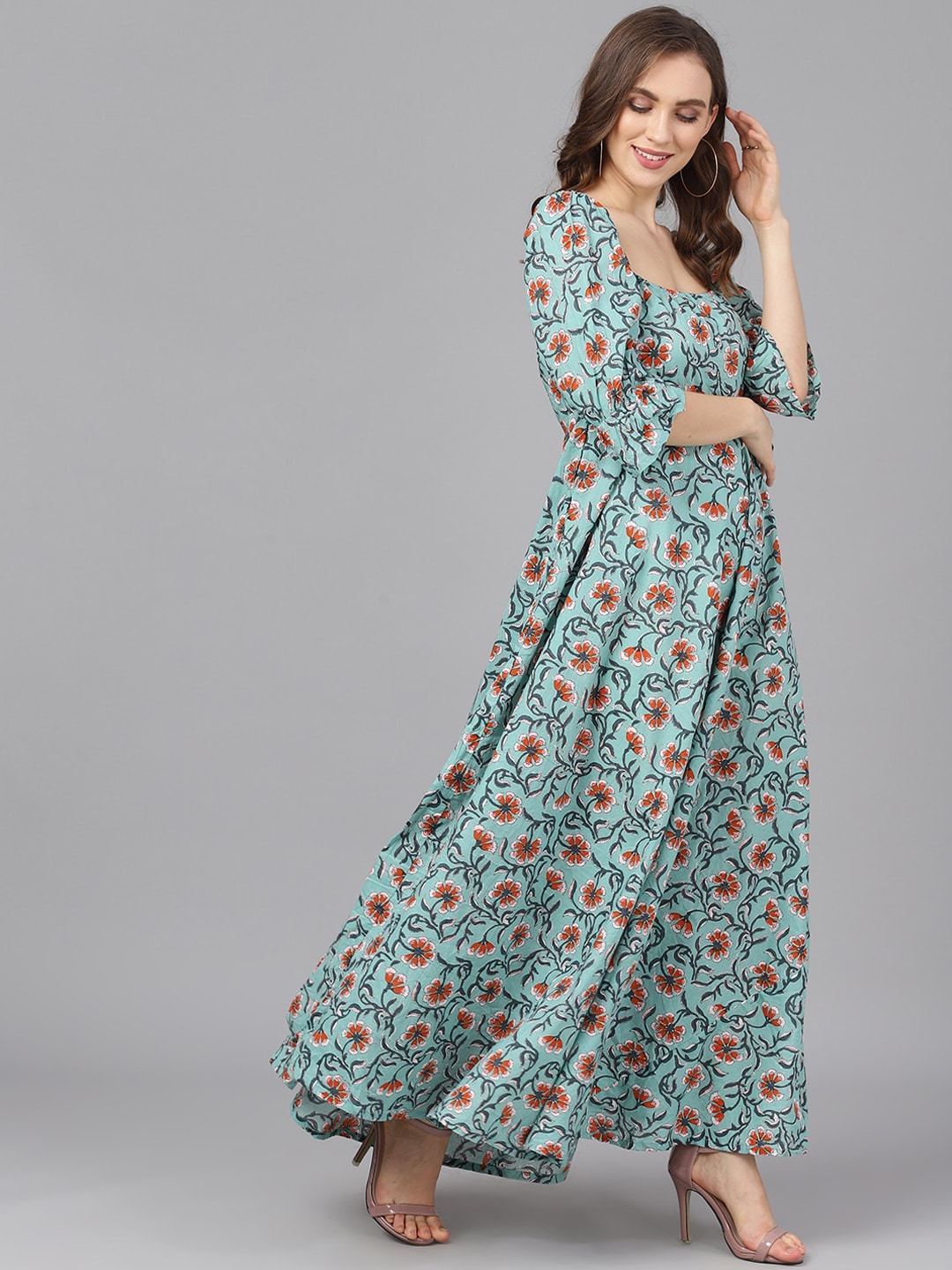 Women's  Green Printed Maxi Dress