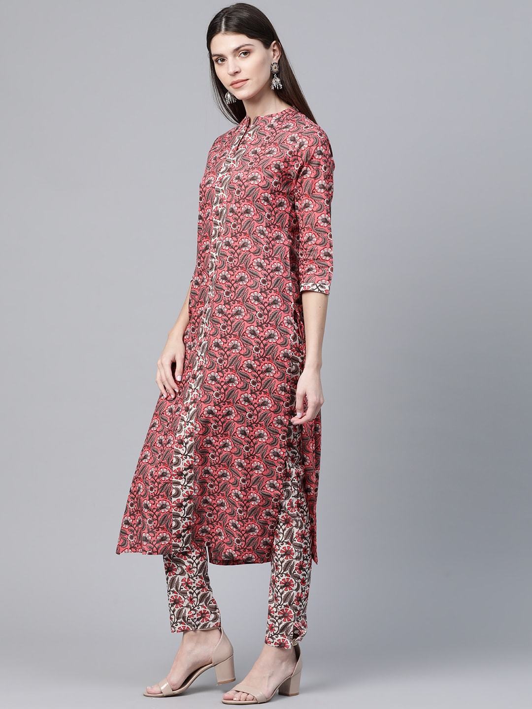 Women's  Pink & White Printed Kurta with Trousers