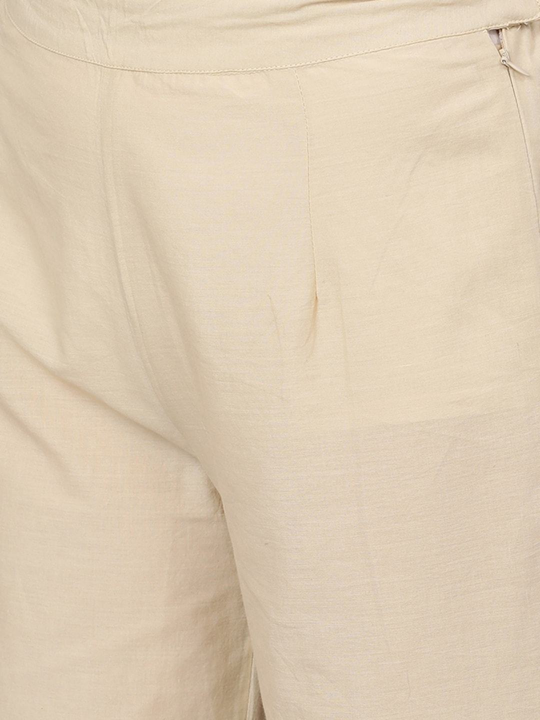 Women's  Beige Embroidered Kurta with Palazzos