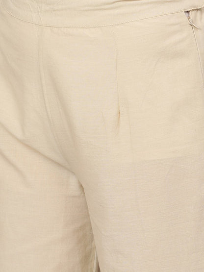 Women's  Beige Embroidered Kurta with Palazzos