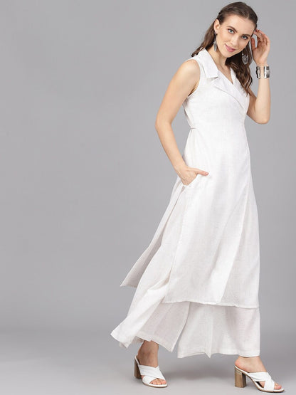 Women's  White & Black Printed A-Line Kurta