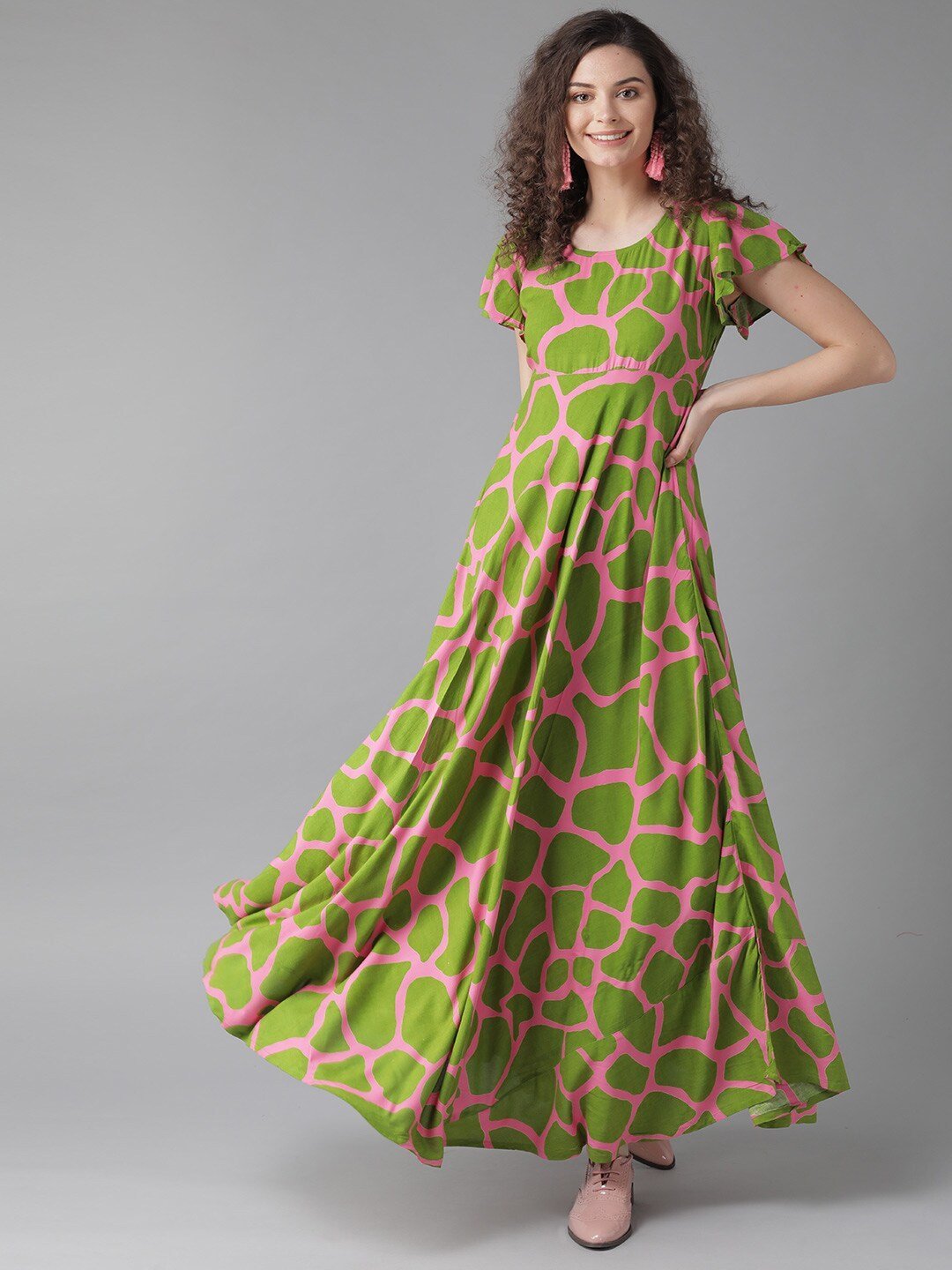 Women's  Green & Pink Printed Anarkali Kurta