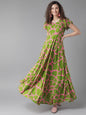 Women's  Green & Pink Printed Anarkali Kurta
