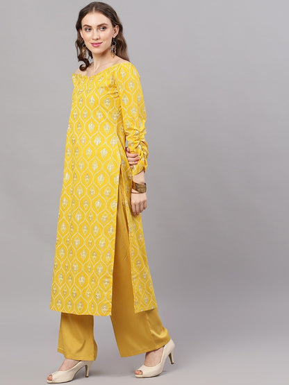 Women's  Yellow Printed Straight Kurta