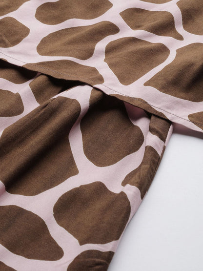 Women's  Pink & Brown Animal Printed A-Line Dress