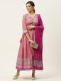 Women's Pink Floral Print Anarkali & Dupatta