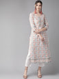 Women's  Floral Printed Straight Kurta in White & Rust Red