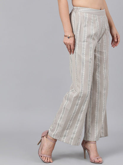 Women's  Grey & Off-White Printed Straight Palazzos