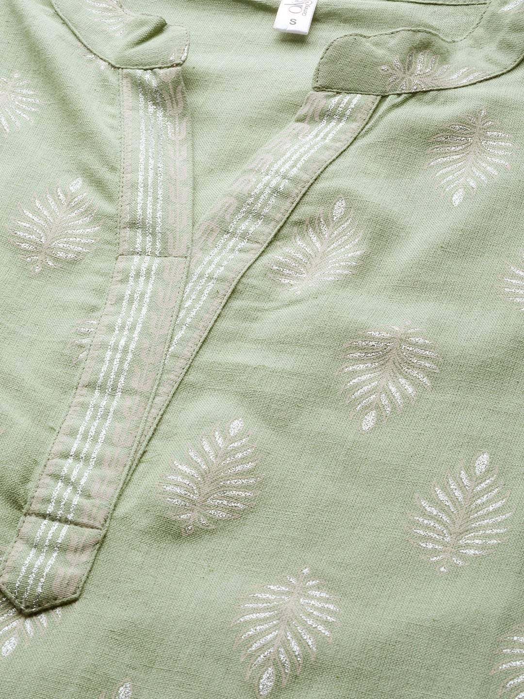 Women's  Green & White Khari Ethnic Printed Kurta with Palazzos